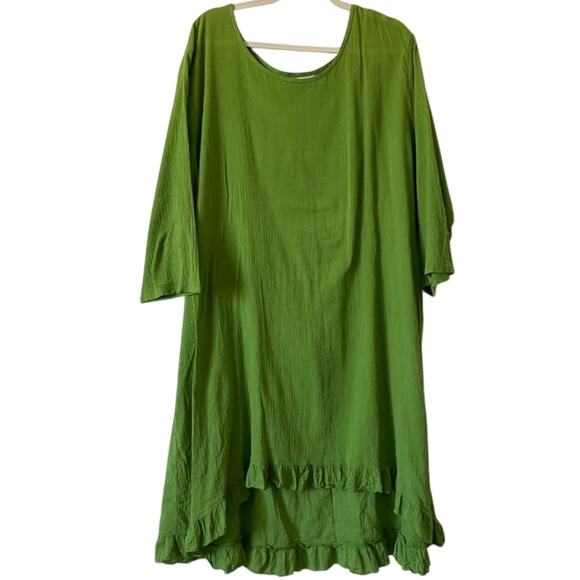 Bryn walker gauzey cotton flowy hi low ruffle hem Dress green size M - Picture 1 of 5
